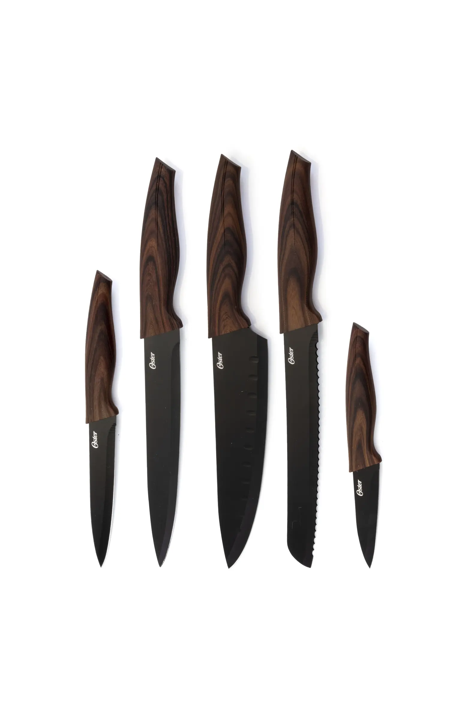 Godfrey 5 Piece Stainless Steel Black Cutlery Set with Wood Print Handles