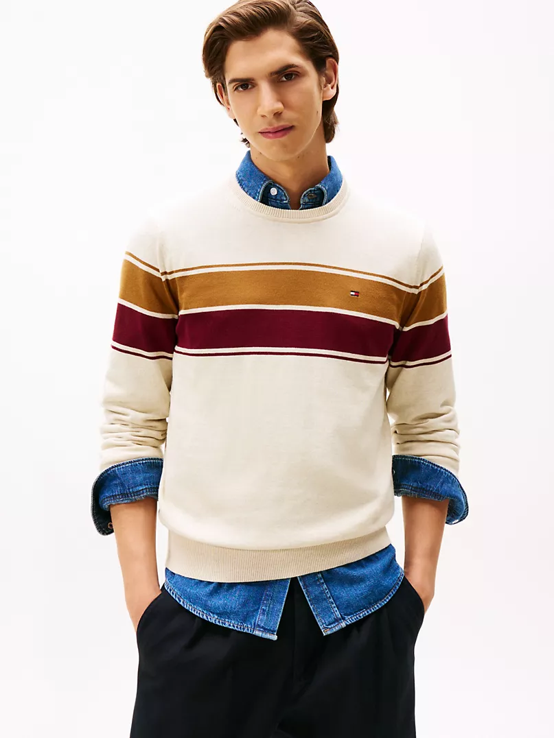 Block-Stripe Crewneck Sweater